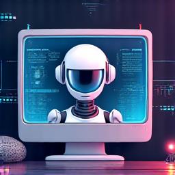 Robot asistente virtual en pantalla de computadora