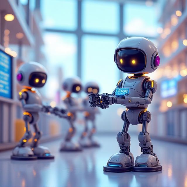 Robots amigables automatizando tareas empresariales